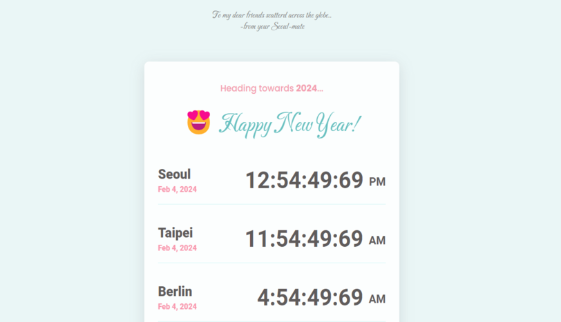 New Years greeting clock screenshot