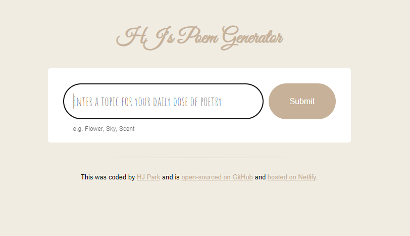 poem generator screenshot